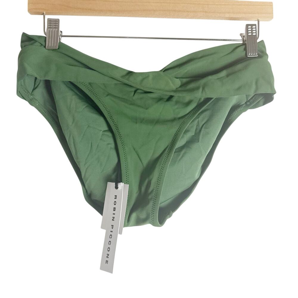 Robin Piccone Malachite Green Banded Twist Front Hipster Bikini Swimsuit Bottoms - Picture 3 of 10